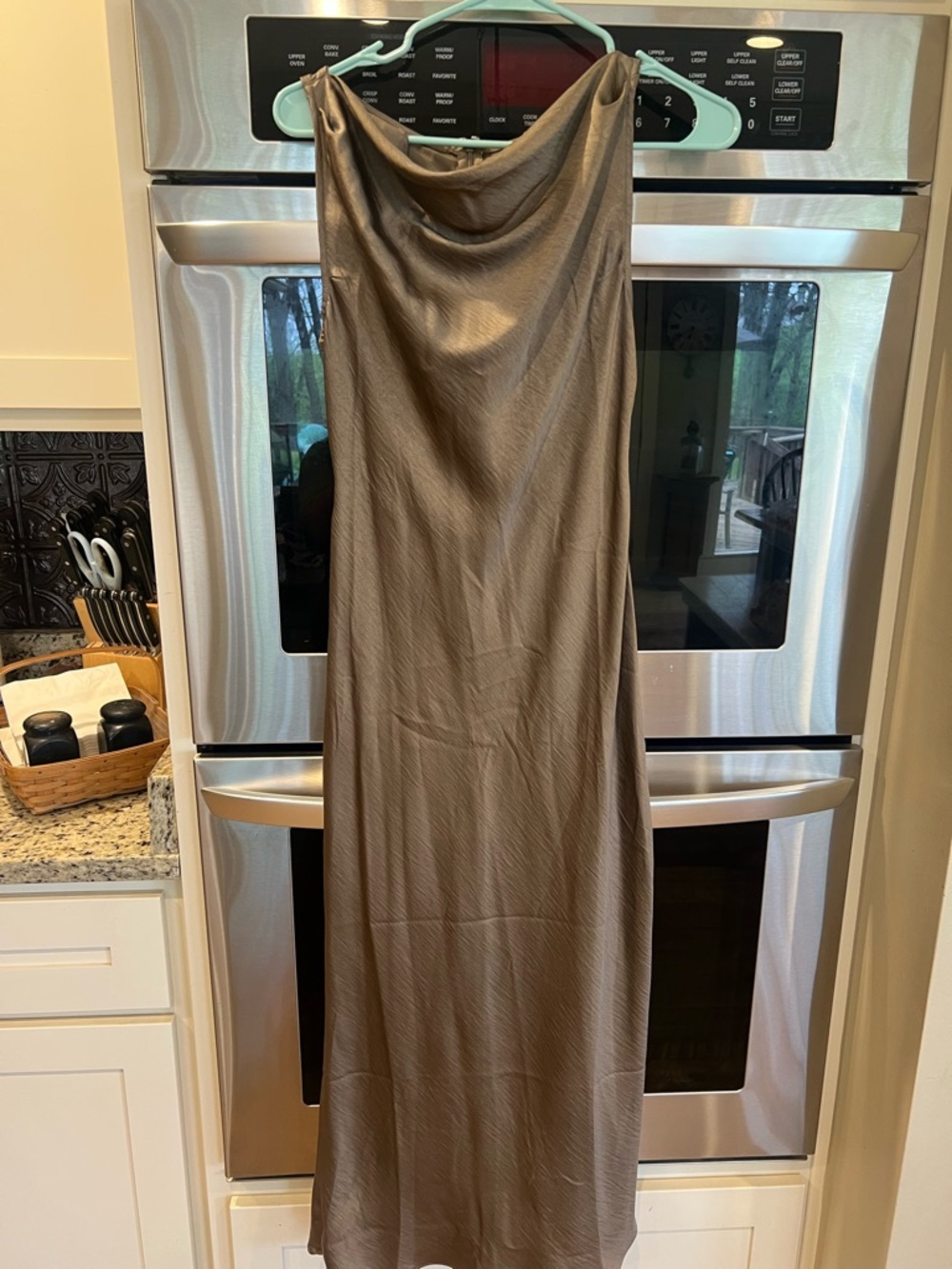 Workshop Republic Clothing Cowl Neck Maxi Dress in Brown Taupe